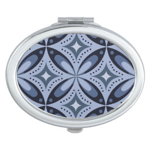 Blue Geometric Pattern Retro Style Compact Mirror