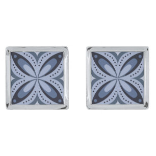Blue Geometric Pattern Retro Style Cufflinks