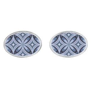 Blue Geometric Pattern Retro Style Cufflinks