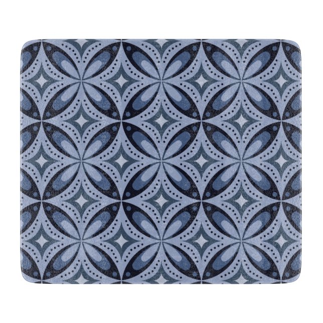 Blue Geometric Pattern Retro Style Cutting Board (Front)