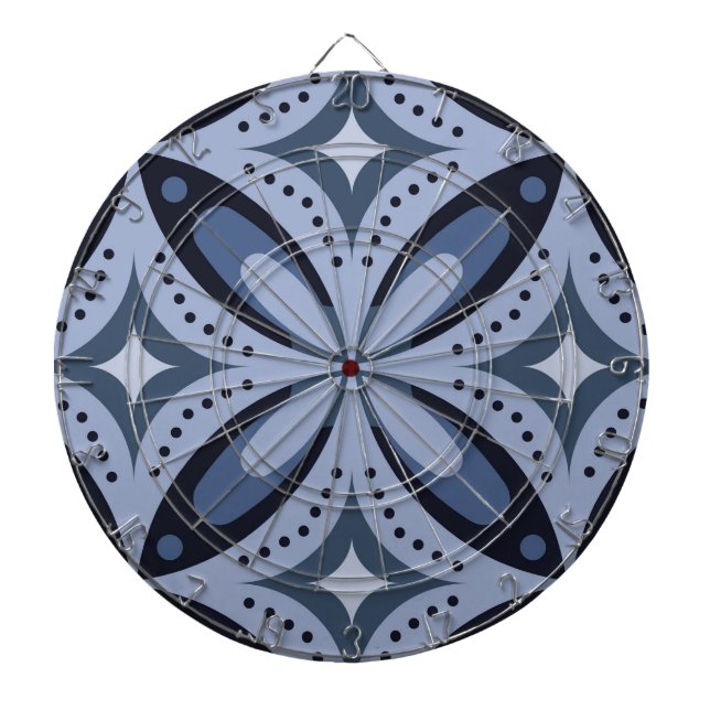 Blue Geometric Pattern Retro Style Dart Board (Front)