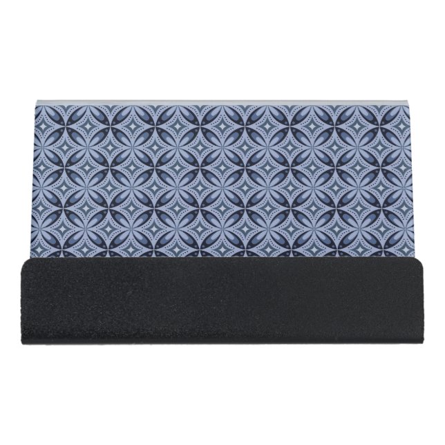 Blue Geometric Pattern Retro Style Desk Business Card Holder (Front)