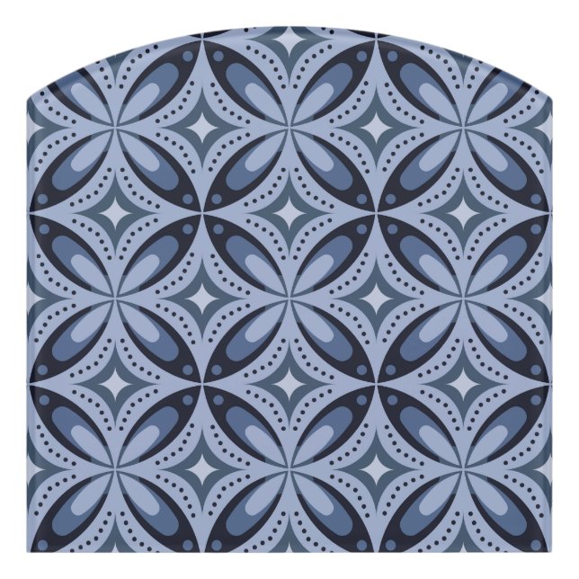 Blue Geometric Pattern Retro Style Door Sign (Contour Front)