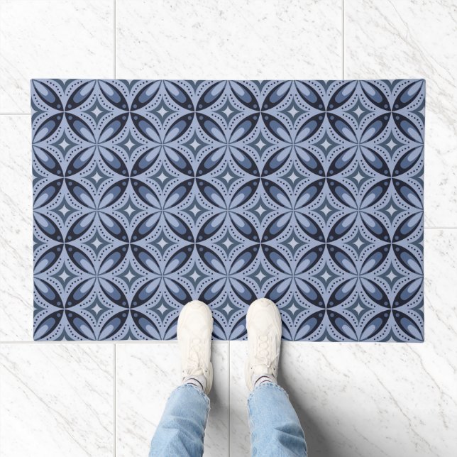 Blue Geometric Pattern Retro Style Doormat (Indoor)