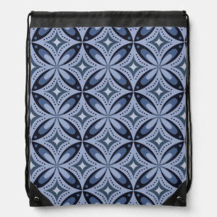 Blue Geometric Pattern Retro Style Drawstring Bag