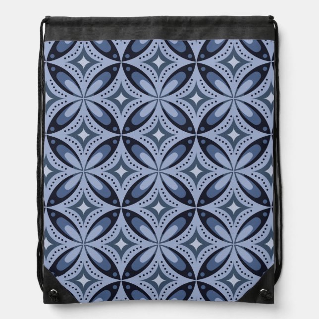Blue Geometric Pattern Retro Style Drawstring Bag (Front)