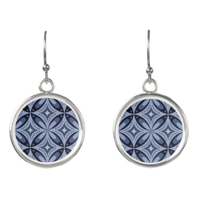 Blue Geometric Pattern Retro Style Earrings (Front)