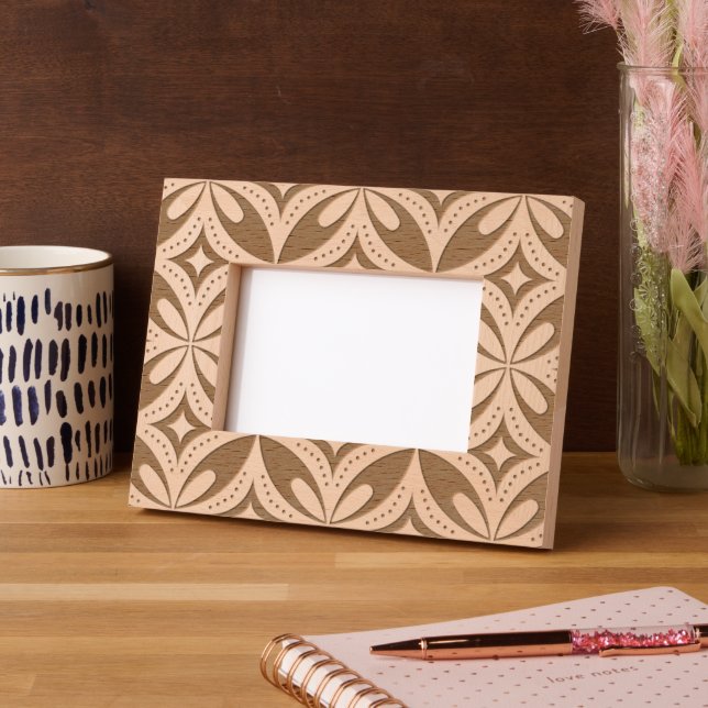 Blue Geometric Pattern Retro Style Engraved Frames (Left)