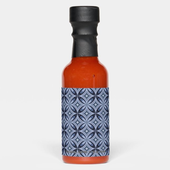 Blue Geometric Pattern Retro Style Hot Sauces (Front)