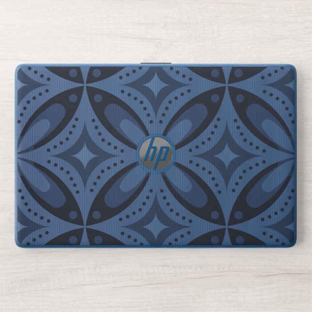 Blue Geometric Pattern Retro Style HP Laptop Skin (Front)