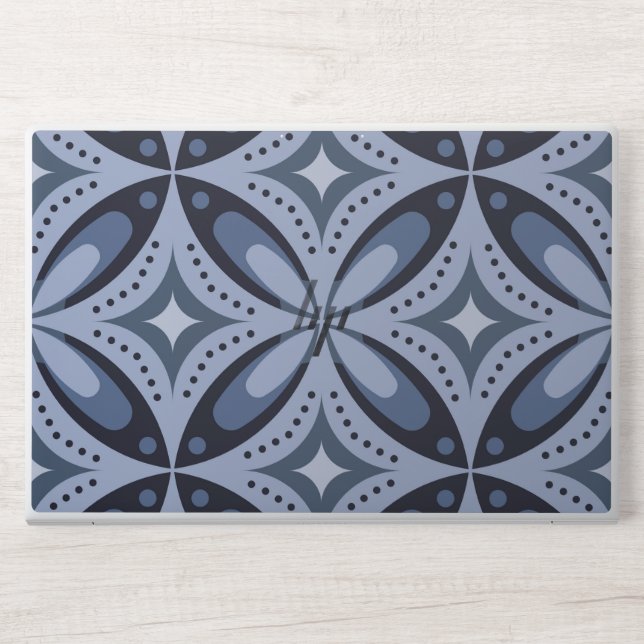 Blue Geometric Pattern Retro Style HP Laptop Skin (Front)