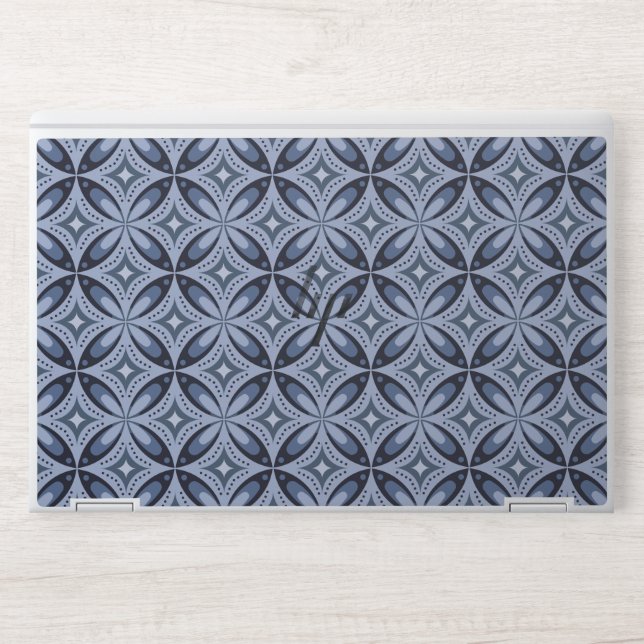 Blue Geometric Pattern Retro Style HP Laptop Skin (Front)