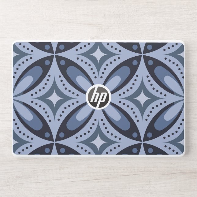 Blue Geometric Pattern Retro Style HP Laptop Skin (Front)