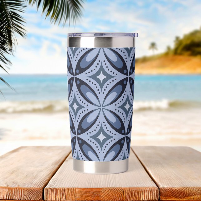 Blue Geometric Pattern Retro Style Insulated Tumbler (Beach)