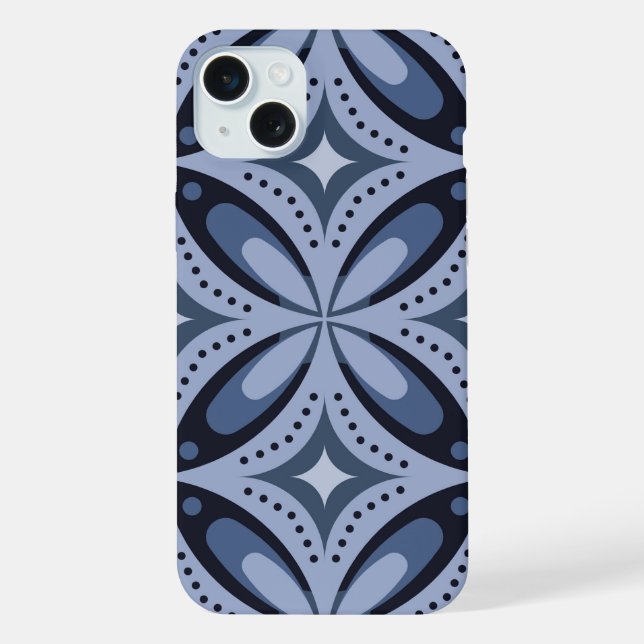 Blue Geometric Pattern Retro Style iPhone Case (Back)
