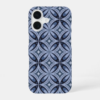 Blue Geometric Pattern Retro Style iPhone 16 Case