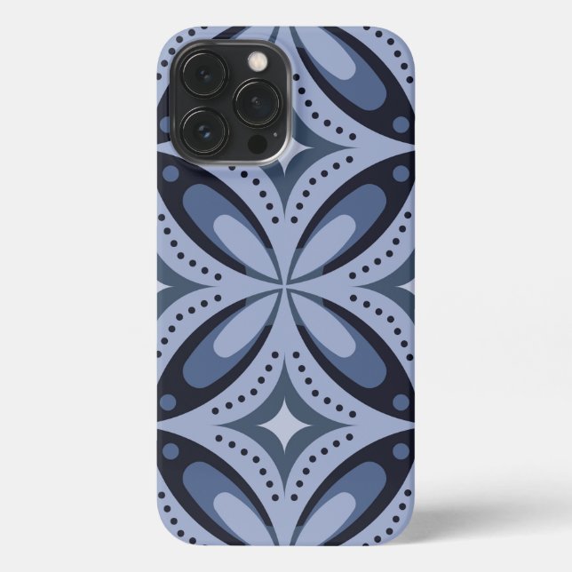 Blue Geometric Pattern Retro Style iPhone Case (Back)