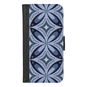 Blue Geometric Pattern Retro Style iPhone 8/7 Wallet Case