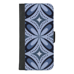 Blue Geometric Pattern Retro Style iPhone 8/7 Plus Wallet Case