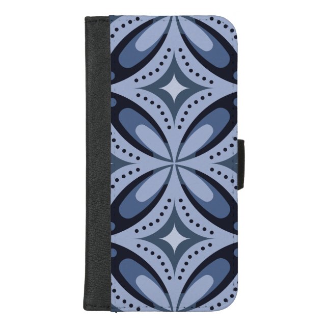 Blue Geometric Pattern Retro Style iPhone Wallet Case (Front)
