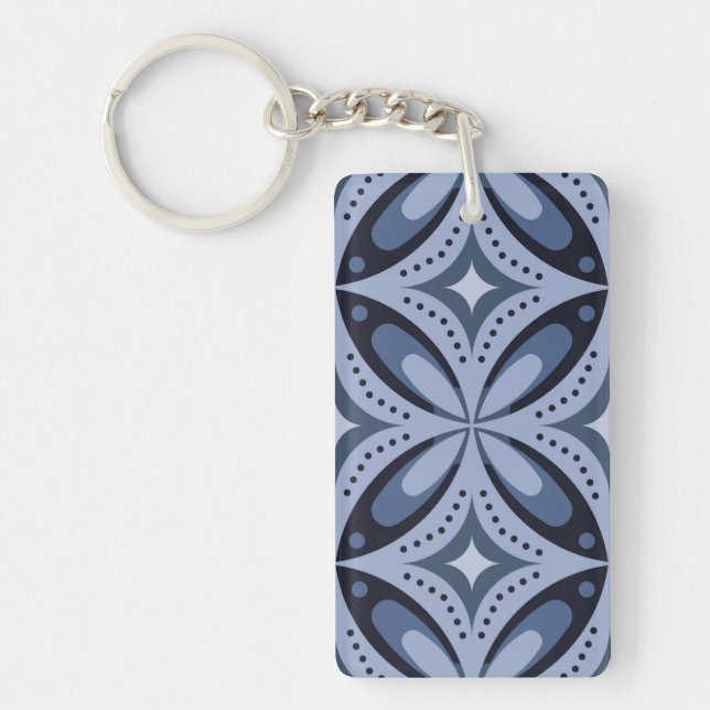 Blue Geometric Pattern Retro Style Keychain (Front)