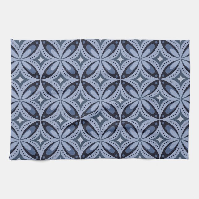 Blue Geometric Pattern Retro Style Kitchen Towel (Horizontal)