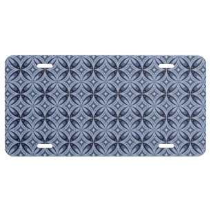 Blue Geometric Pattern Retro Style License Plate