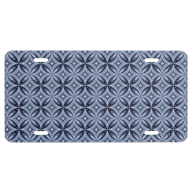 Blue Geometric Pattern Retro Style License Plate (Front)