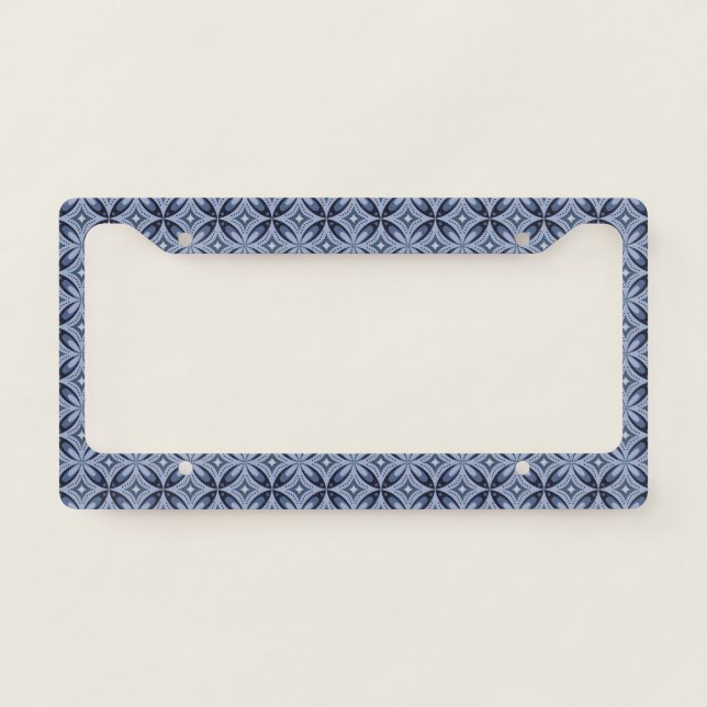 Blue Geometric Pattern Retro Style License Plate Frame (Front)