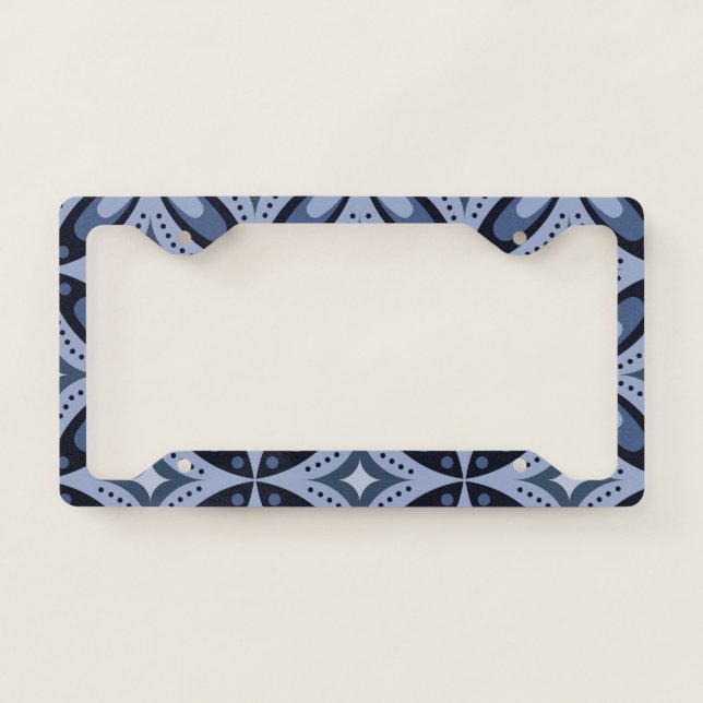 Blue Geometric Pattern Retro Style License Plate Frame (Front)