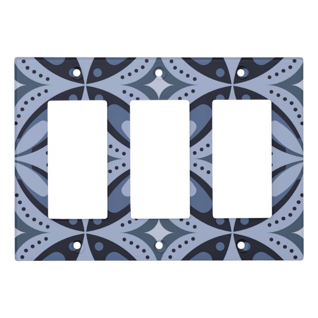 Blue Geometric Pattern Retro Style Light Switch Cover (Front)