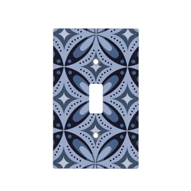 Blue Geometric Pattern Retro Style Light Switch Cover (Front)