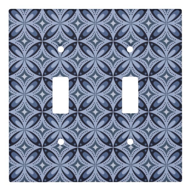 Blue Geometric Pattern Retro Style Light Switch Cover (Front)