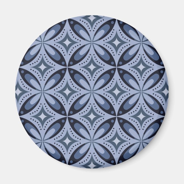 Blue Geometric Pattern Retro Style Magnet (Front)