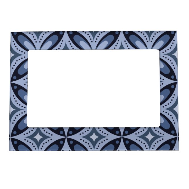 Blue Geometric Pattern Retro Style Magnetic Frame (Front)