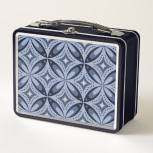 Blue Geometric Pattern Retro Style Metal Lunch Box