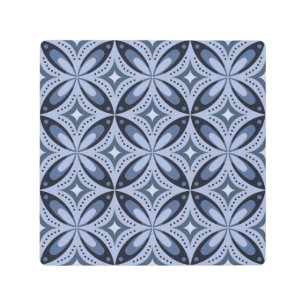 Blue Geometric Pattern Retro Style Metal Print