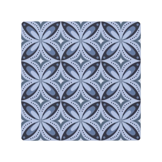 Blue Geometric Pattern Retro Style Metal Print (Front)
