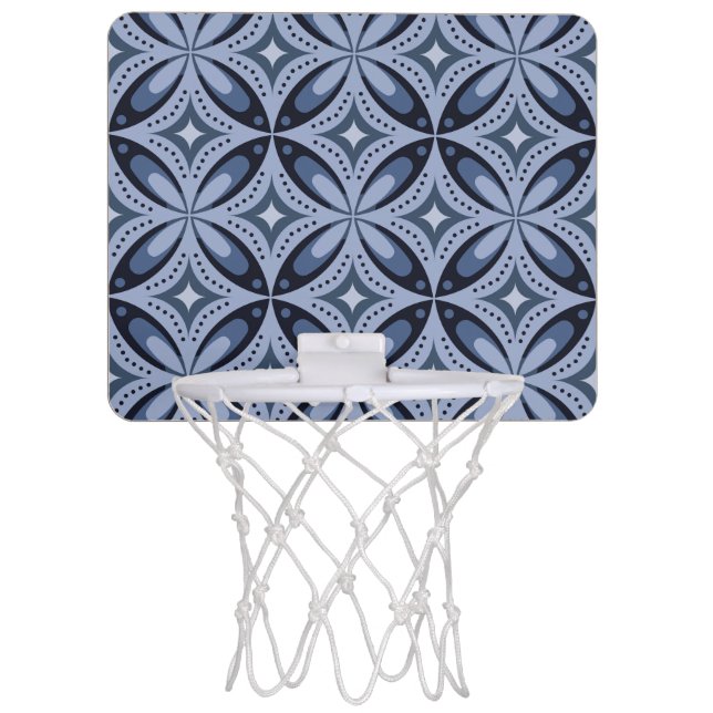 Blue Geometric Pattern Retro Style Mini Basketball Hoop (Front)