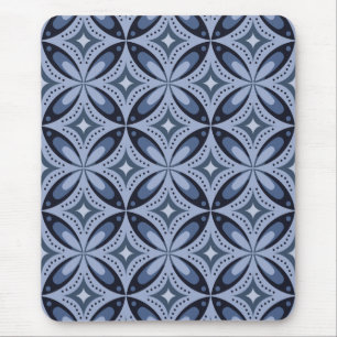 Blue Geometric Pattern Retro Style Mouse Pad