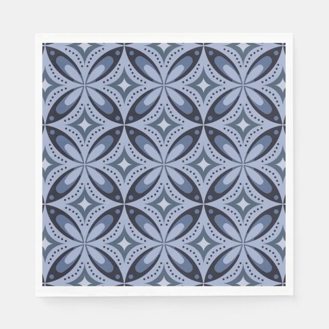 Blue Geometric Pattern Retro Style Napkins (Front)