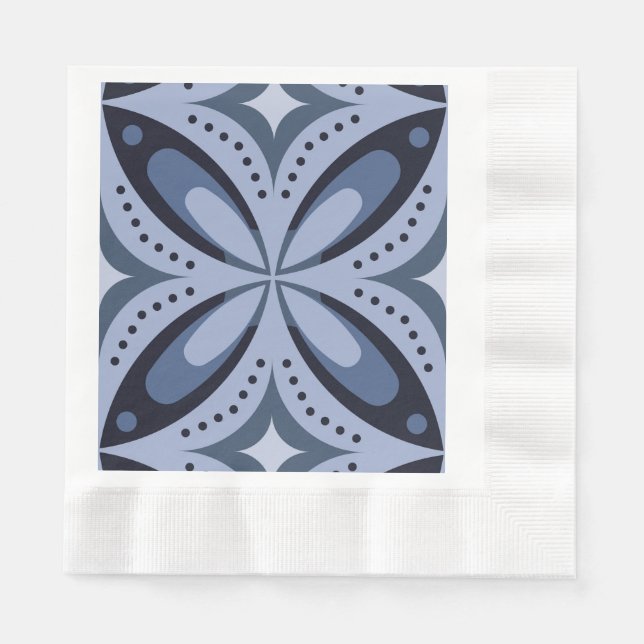 Blue Geometric Pattern Retro Style Napkins (Front)