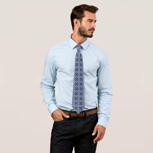 Blue Geometric Pattern Retro Style Neck Tie (In Situ)
