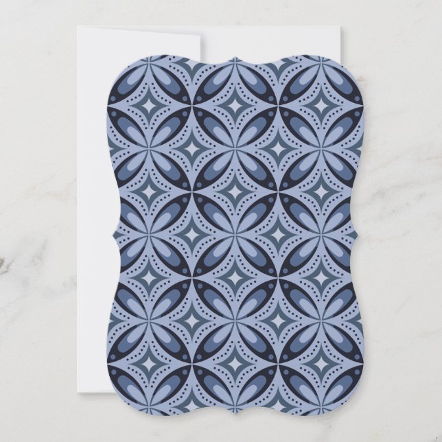 Blue Geometric Pattern Retro Style Note Card (Front)