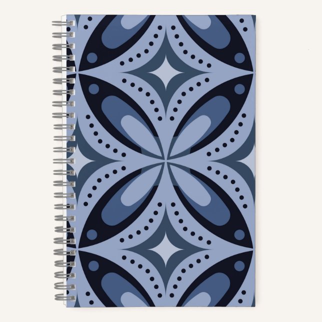 Blue Geometric Pattern Retro Style Notebook (Front)