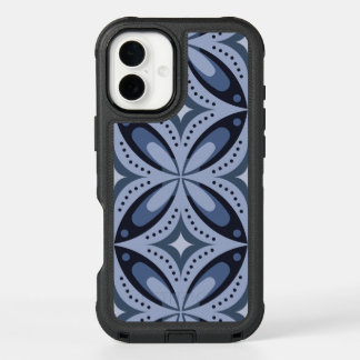 Blue Geometric Pattern Retro Style iPhone 16 Plus Case