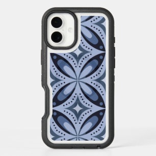Blue Geometric Pattern Retro Style iPhone 16 Plus Case