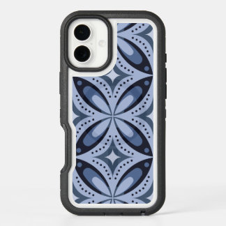 Blue Geometric Pattern Retro Style iPhone 16 Plus Case