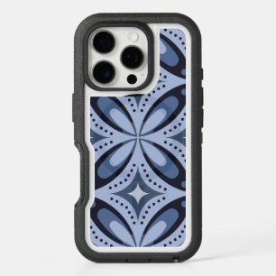 Blue Geometric Pattern Retro Style iPhone 16 Pro Case
