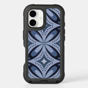 Blue Geometric Pattern Retro Style iPhone 16 Case